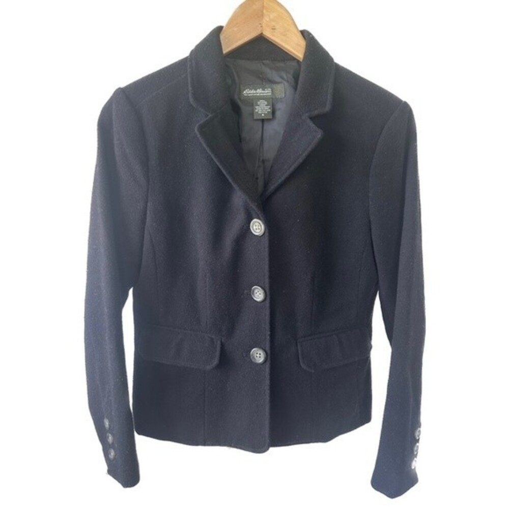 Eddie Bauer Wool Blend Classic Button Down Crop Blazer Coat Jacket Pockets P8